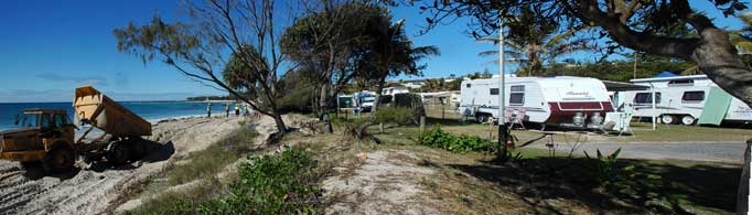 Work underway on the beach within metres of caravans at the Kingscliff caravan park