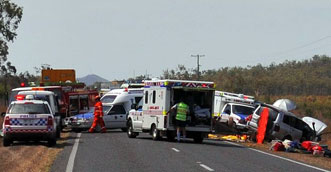 Mayhem on the Bruce Highway near St Lawrence after a caravan crash. 