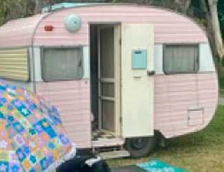 Stolen pink caravan