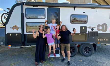 Kevin Sullivan and family with their Sunland caravan