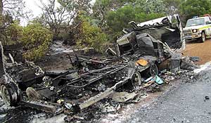 All that remained of the caravan after the roadside inferno in Western Australia